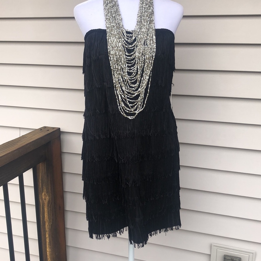 Express Fun and Flirty Black Fringe Dress